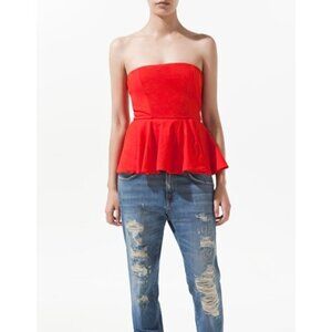 Zara | Peplum Tube Top In Orange/Red